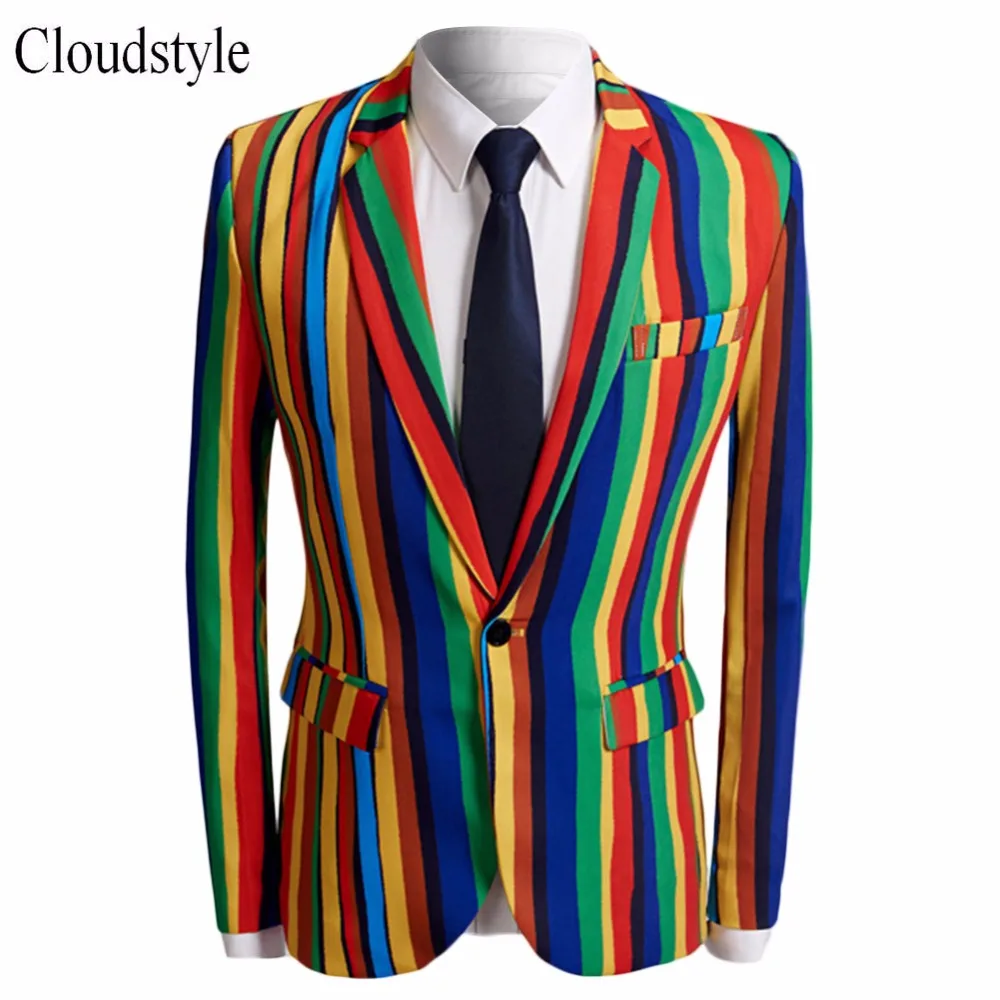 

Cloudstyle Male Blazer Men Fashion Rainbow Color Patchworked Jacket Men Coll Single Button Suit Jacket Plus Size 5XL