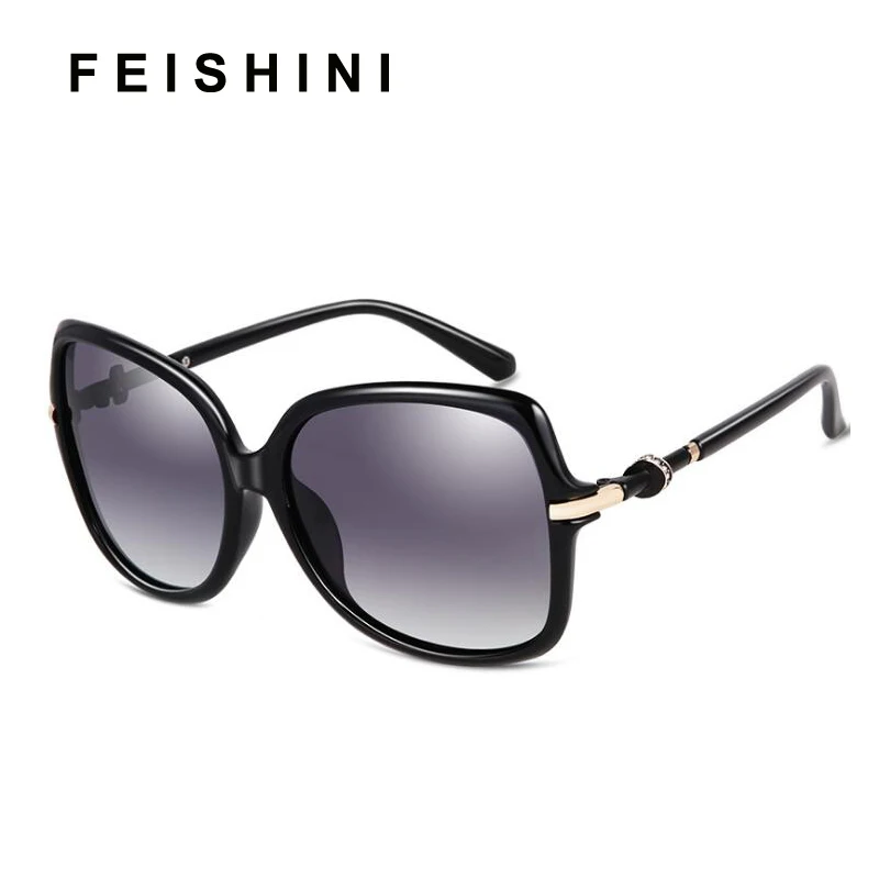 

FEISHINI Brand Designer Plastic Rhinestone Shield RED Sunglasses Women Polarized Retro UV400 Fashion korea Glasses Woman 2019