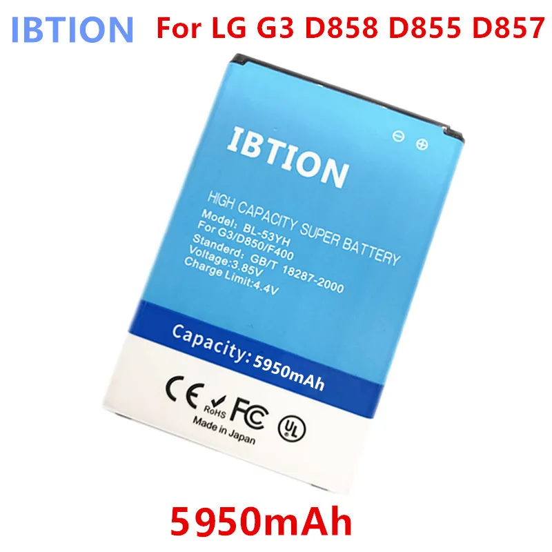 Ibtion 5950 мА/ч BL-53YH батарея для LG G3 D858 D855 D857 D859 D850 F400 F460 F470 F400L D830 D855K D851 857 859 VS985 |