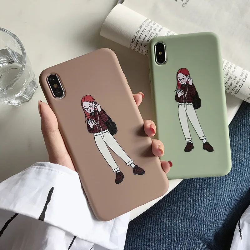 

GYKZ Fashion Girl Print Fitted Case For iPhone X XS MAX XR 8 7 6 6s Plus Matte Silicone Soft Phone Cover For iPhone 8 Fundas Bag