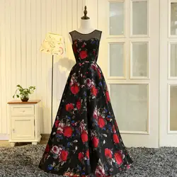Вечернее платье с цветочным принтом, без рукавов, с круглым вырезом, длинные платья для особых случаев, Abendkleider 2019