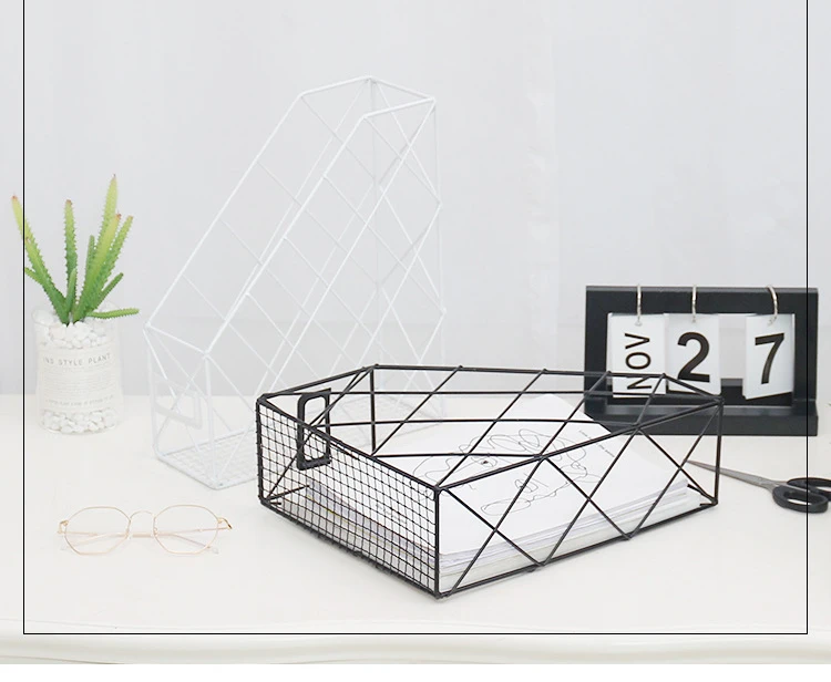 Metal Grid File Rack Data Frame Desk Newspaper Racks Gold Storage Basket