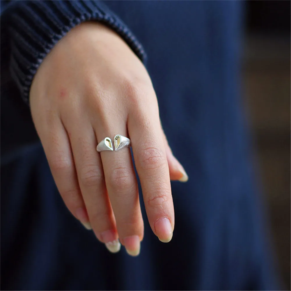 Lotus Fun Real 925 Sterling Silver Natural Handmade Creative Designer Fine Jewelry Top quality Love Heart Female Rings Bijoux