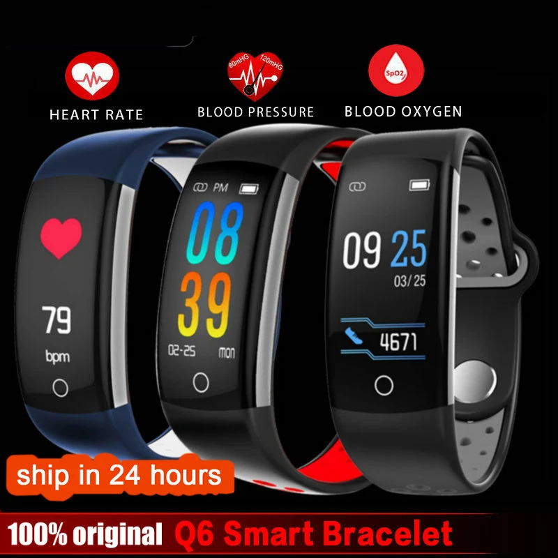 2018 Q6 Fitness Tracker Smart Bracelet HR Fitness Bracelet Sleep Tracker Waterproof IP68 Activity Tracker for Android IOS