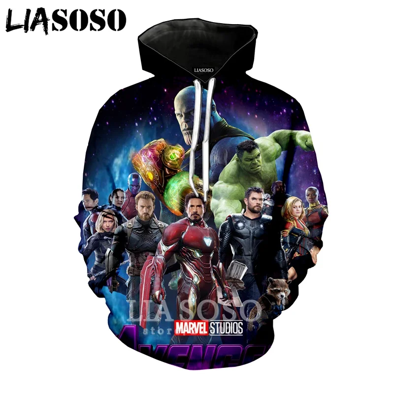 LIASOSO 2019 Winter New Men Women Sweatshirt 3D Print Latest Movie Avengers Endgame Hoodie Long Sleeve Casual Pullover B008-05