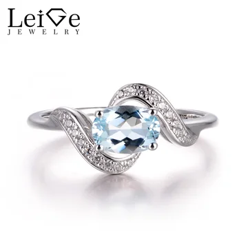 

LeiGe Jewelry Natural Aquamarine Wedding Rings March Birthstone Oval Cut Blue Stone Rings Real 925 Sterling Silver Fine Jewelry