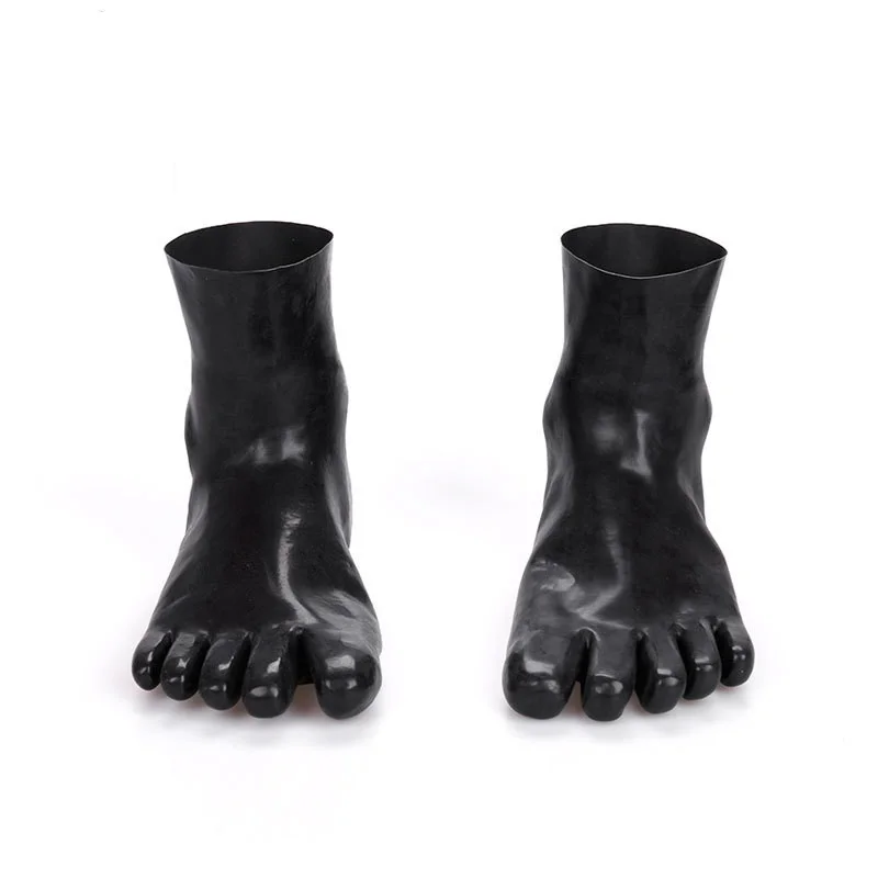 

Unisex Sexy Black Liquid Wetlook Latex Rubber Ankle Short 5 Toes Socks Stockings Hosiery Fetish Booties for Men and Women