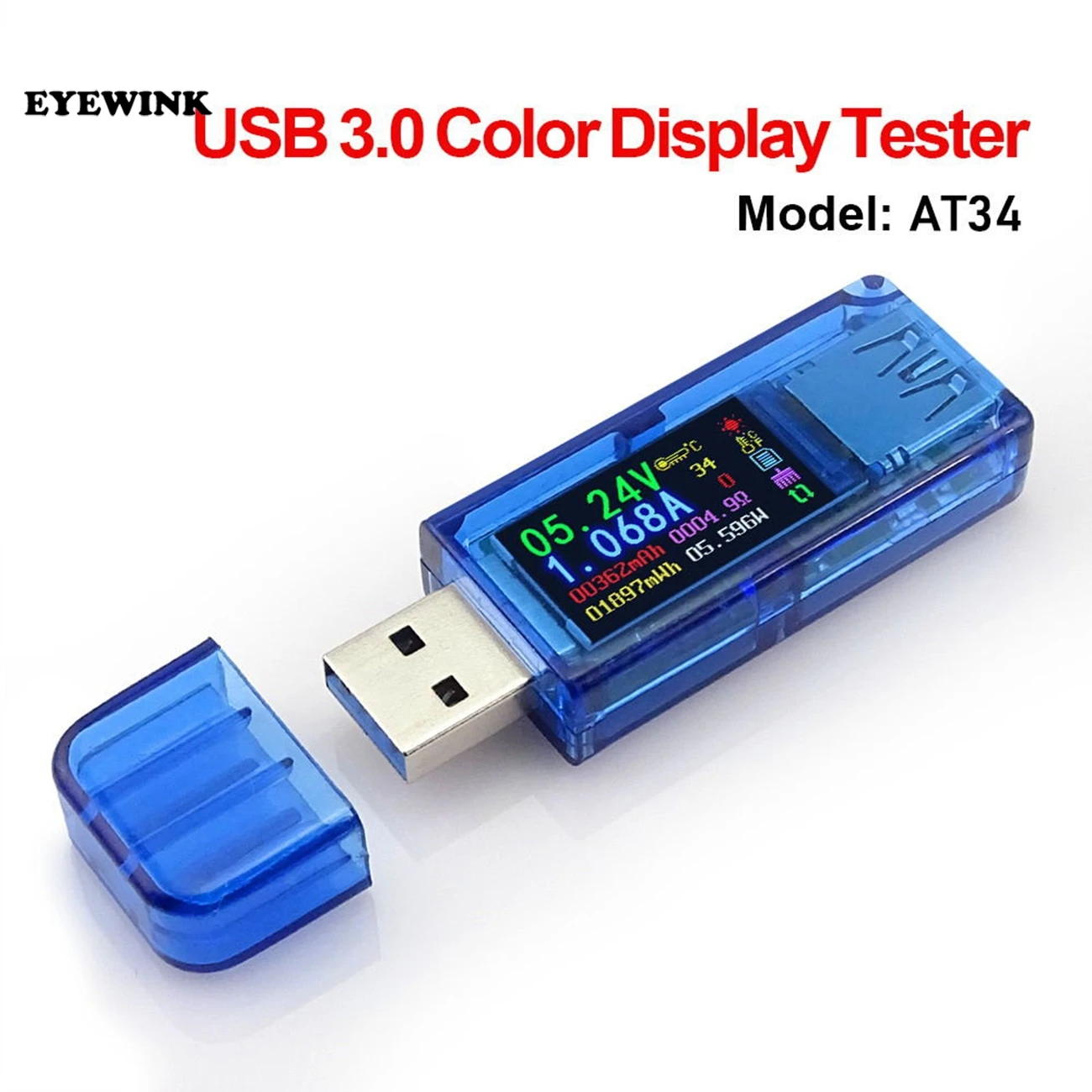 AT34 USB 3 0 цветной ЖК Вольтметр Амперметр измеритель напряжения тока мультиметр