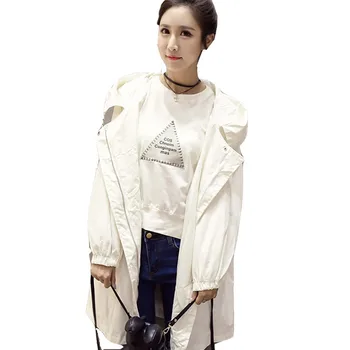 

Oversized Sun Protection Clothing Women Windbreaker Spring Summer Mid Long Thin Coat Loose Solid Hooded Zipper Outwear Jacket