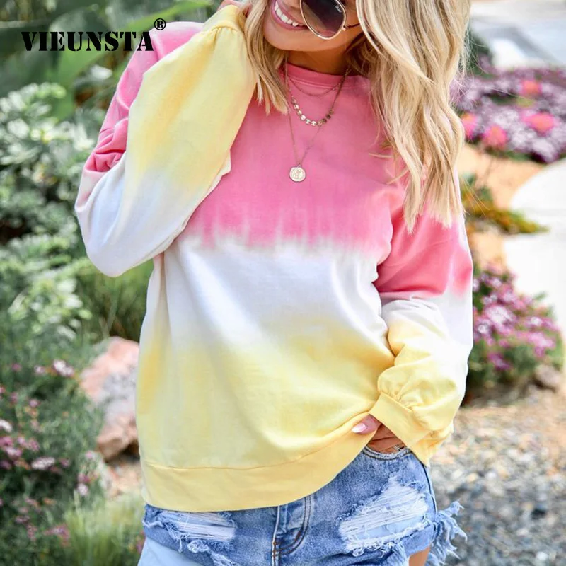 Achat VIEUNSTA 5XL automne mode dégradé couleur impression vestes à capuche femmes sweat Sexy col rond à manches longues pull femme survêtement hauts