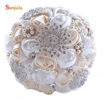 

Craft Rose Bouquets For Brides Luxury Crystals Pearls Bridal Flowers Artificiel Wedding Accessories Mariage Decoration P013
