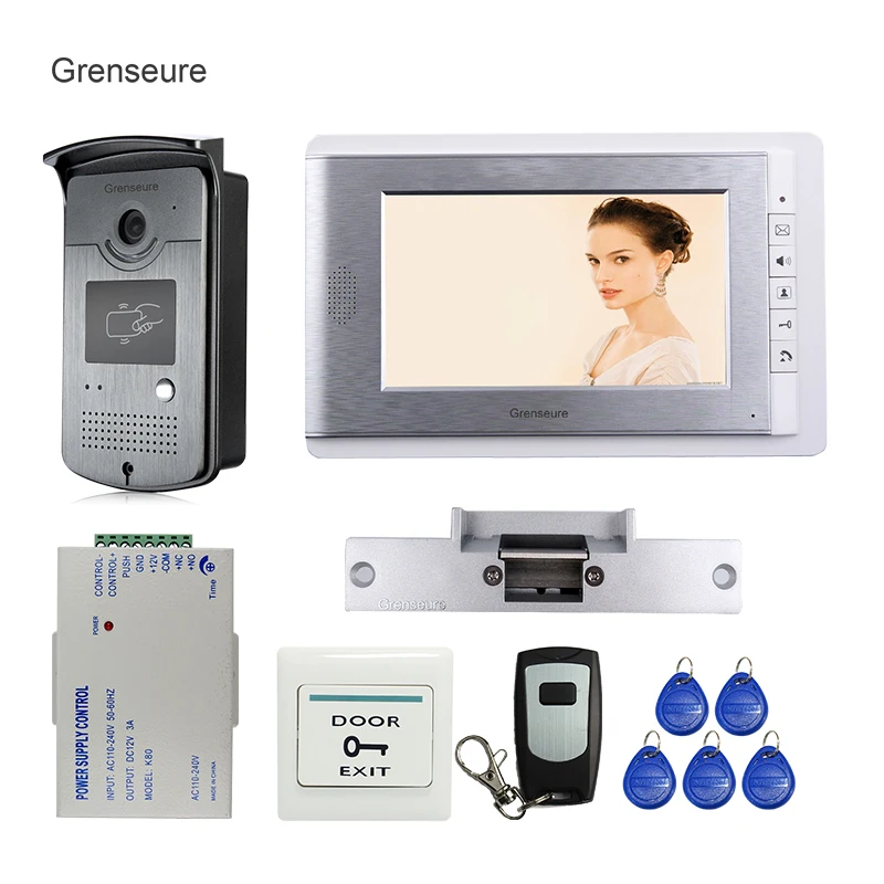 

FREE SHIPPING New 7" LCD Color Video Intercom Door Phone System + Waterproof RFID Reader Camera + Strike Lock In Stock Wholesale