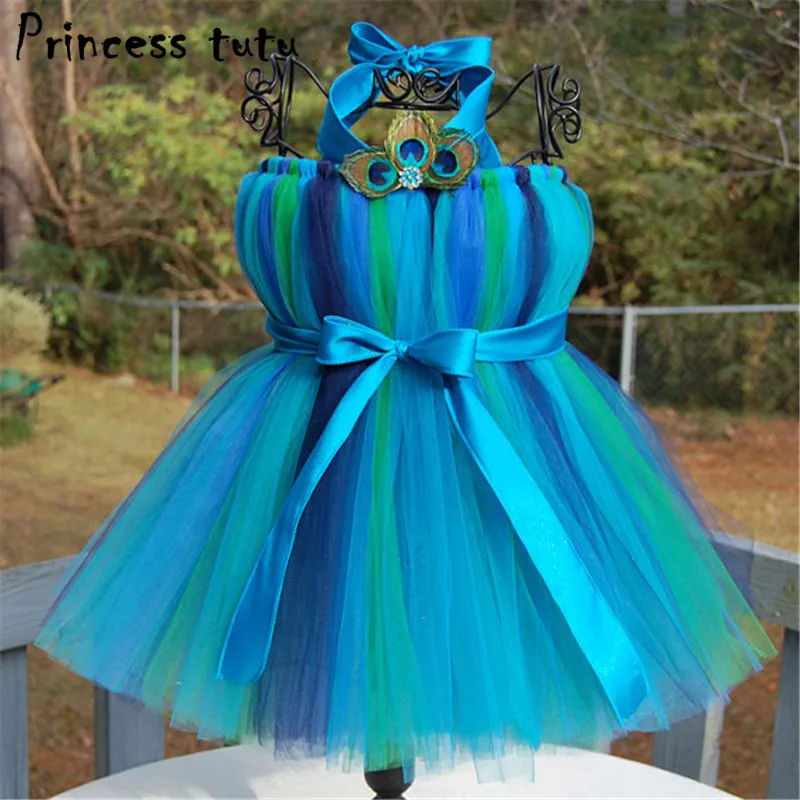 

2-12 Years Fashion Baby Girls Dresses Princess Dress Fancy Peacock Costume For Wedding Party Dress Up Kids Clothes Vestidos w014