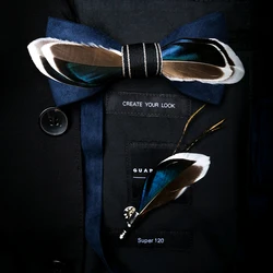 JEMYGINS Handmade Feather Bow Tie and Brooch Set For Men Accessories Men's Luxury Bowtie Breastpin Set with Box For Wedding Gift JEMYGINS Handmade Feather Bow Tie and Brooch Set For Men Accessories Men's Luxury Bowtie Breastpin Set with Box For Wedding Gift