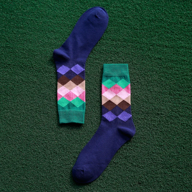 1 пара, мужские забавные носки с принтом, градиентный цвет, клетчатый дизайн, повседневные 3D длинные носки для мужчин, носки под горло, Art Calcetines - Цвет: XC10
