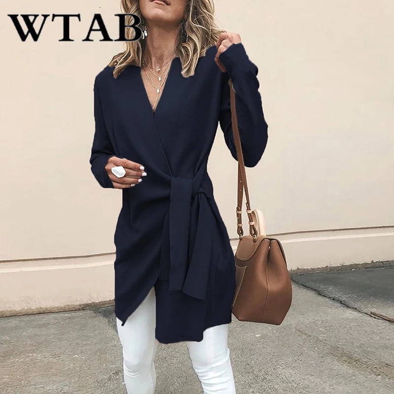 WTAB causual coat women 2018 new thicken autumn winter jacket v-neck slim Outerwear female Coats belt veste femme befree clothes