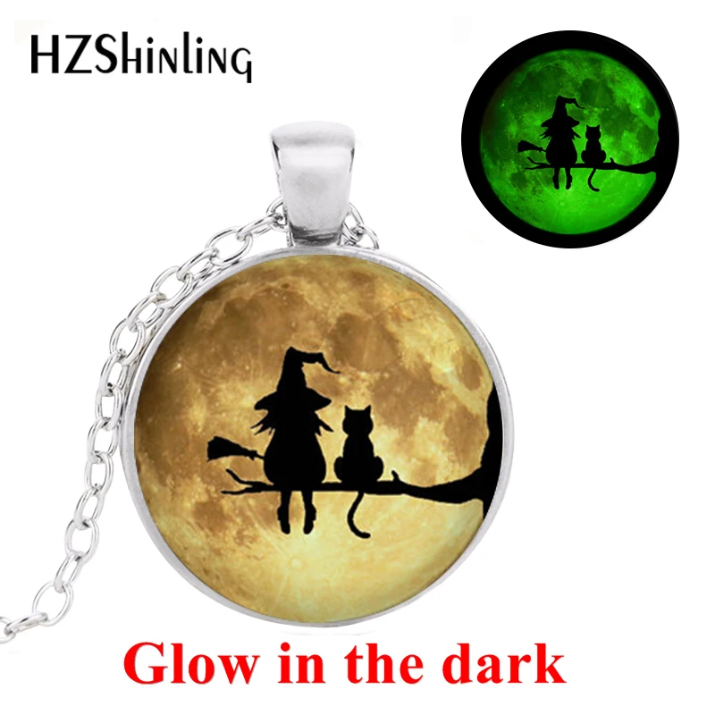 Новая мода ведьма и кошка светящееся Ожерелье Подвеска для Хэллоуина ведьма и кошка ювелирные изделия светится в темноте ожерелье