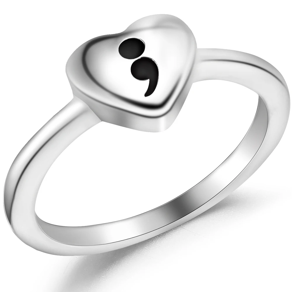 Stainless Steel Heart Shape Inspirational Mantra Smicolon Statement Cocktail Party Ring | Украшения и аксессуары