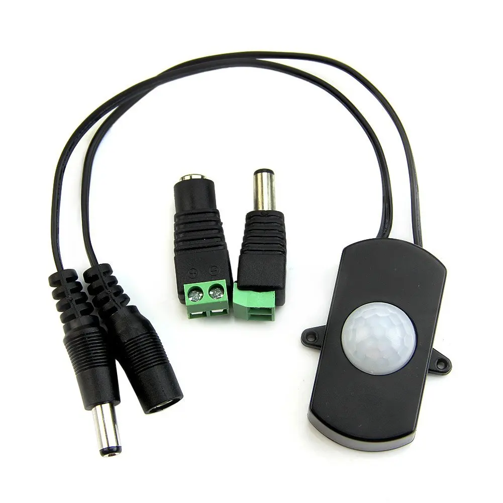 

Mini 5A PIR Infrared Motion Sensor Detector Switch for LED Strip Light + Female Male DC Power Connector 5V-24V Detector Switch