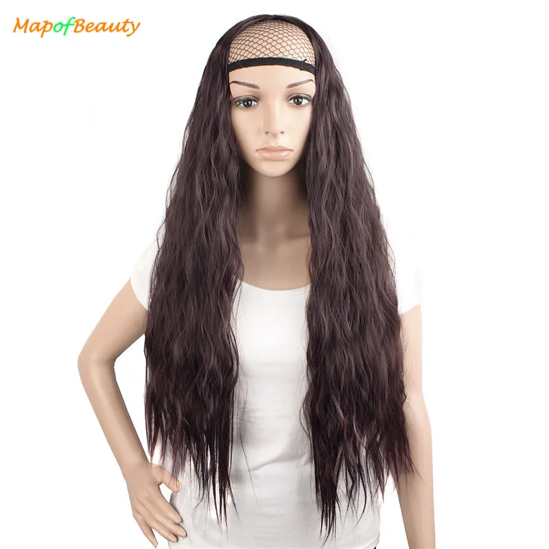 

MapofBeauty 28inch long kinky curly hairhalf wigs chip in Synthetic wigs black dark light brown hair extensions Heat Resistant