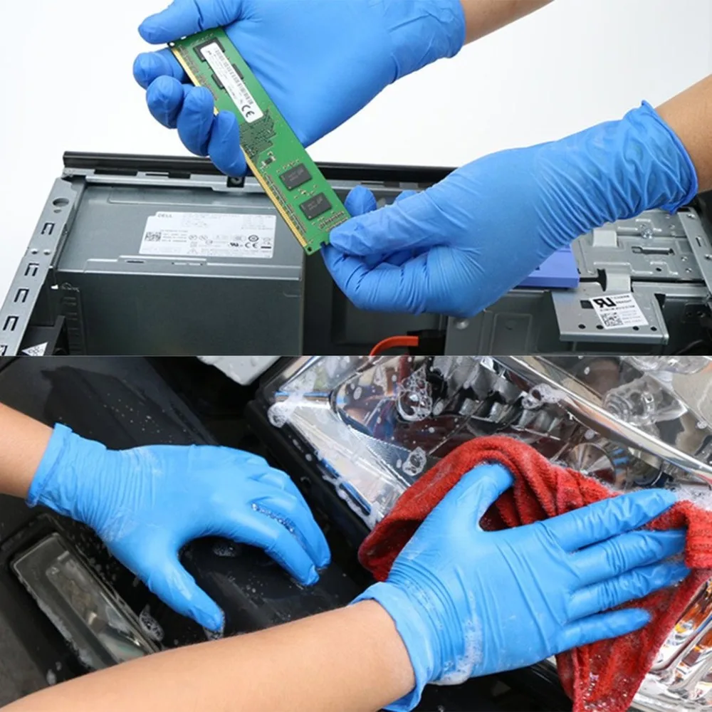 

50pcs/box Blue Nitrile Disposable Gloves Wear Resistance Chemical Laboratory Electronics Food Medical Testing Work Gloves