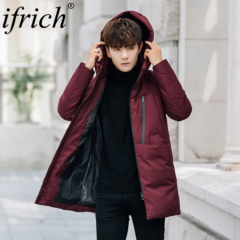 Mens Slim Fit Lange Donsjack Jas | 2019 Brand New Man Casual Winter Down Parka Mannen Dikke Hip Hop parka Overjas Rood Zwart