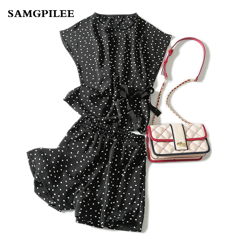 2019 Time-limited Polyester New Summer Short Sleeve Casual Pullover O-neck Batwing Elastic Waist Polka Dot Shorts Women Set | Женская