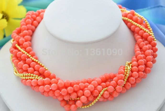 

N54 10strands natural 6mm pink coral bead NECKLACE 18inch