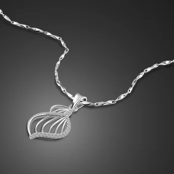 

Solid 925 Sterling Silver Fashion Lady Inlaid white Zircon Leaf Pendant Chain Bohemian Silver Necklace Party 100% Silver Jewelry