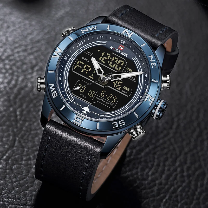 Kopen Nieuwe NAVIFORCE 9144 Mannen Horloges Led Casual Sport Militaire Horloge Analoge Quartz Waterdicht Jaar Maand En Week Display Horloges