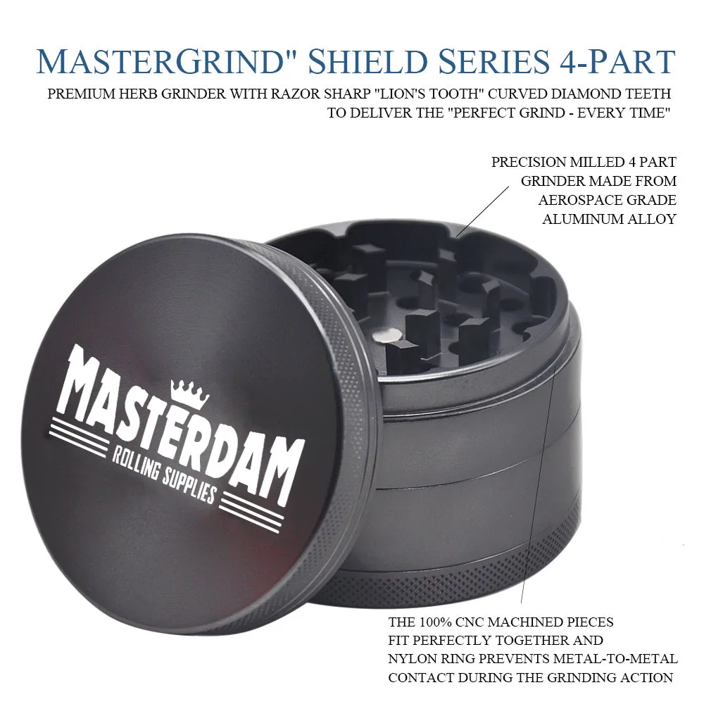 

Masterdam Rolling Supplies 2.5-Inch Herb Grinder with Pollen Catcher 4 Piece Aluminum Metal Smoking Weed Grinders