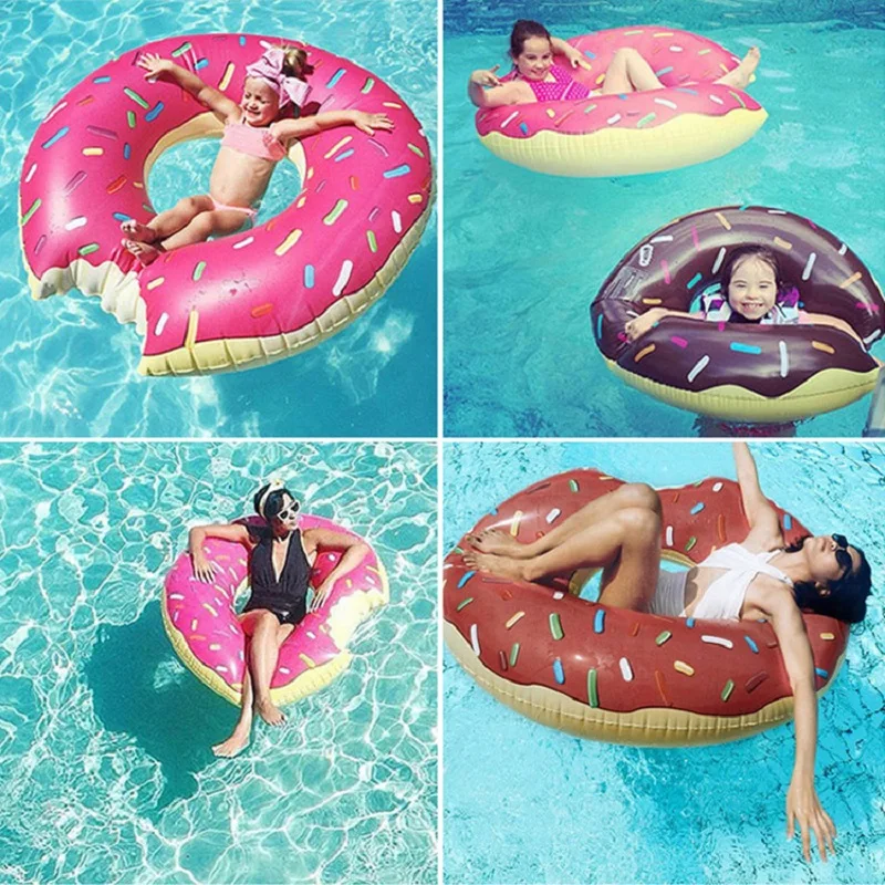 BM Strawberry Donut Pool Float 4ft Inflatable Donut Shaped Fun Sea Water Lilo 
