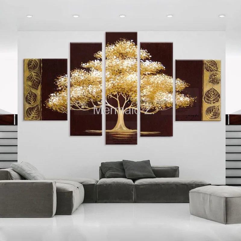 

hand painted modern decorative 5 piece Abstract oil painting on canvas wall art flower picture for living room canvas painting
