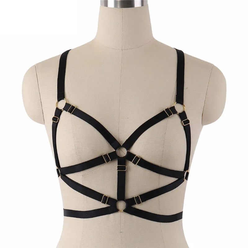 

JLX.HARNESS 90's Cage Bra Harajuku Body Bondage Harness Black Elastic Crop Top Lingerie 90's Fetish Wear Cage Bralette O0222