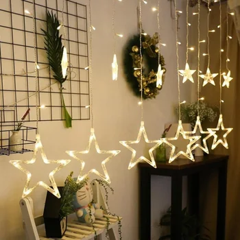 

LED String Lights Pentagram Star Curtain Light Fairy Wedding Birthday Christmas Lighting Indoor Decoration Light EU Plug 220V