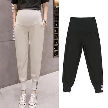 

black Loose Maternity Sports Pants For Pregnant Women Clothes Knitted Hallen Pants Pregnancy Spring Summer Khaki Casual Clothing