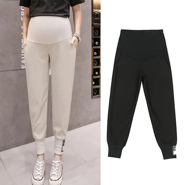 black Loose Maternity Sports Pants For Pregnant Women Clothes Knitted ...