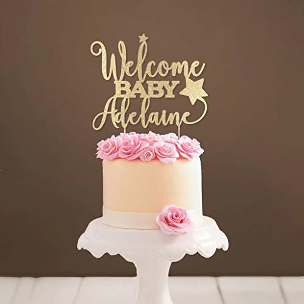 Custom Welcome Oh Baby Cake Topper Mirror Gold  Silver  Wood Personalized CakeTopper for Baby Shower Kids Birthday