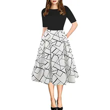 Женское летнее платье, новинка, модное сексуальное платье, Ретро стиль, пэчворк, карман, пышное, с принтом, повседневное, элегантное, для вечеринки, сарафан, Vestidos