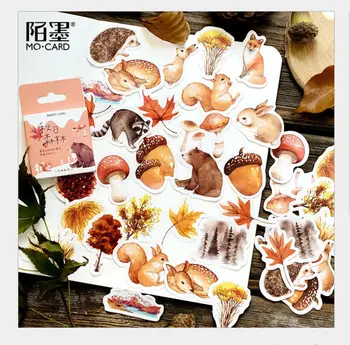 

46Pcs/pack Autumn forest leaves plants mushroom animal seal decoration sticker DIY planner scrapbooking photo stickers escolar