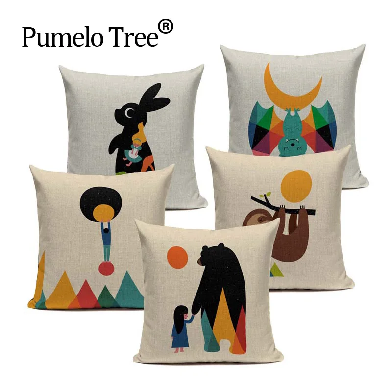 

Aniaml Geometric Cushion Cover Alice Throw Pillow Swan Bear Parrot Cotton Linen Decorative for Home Sofa Car Custom Pillow Case