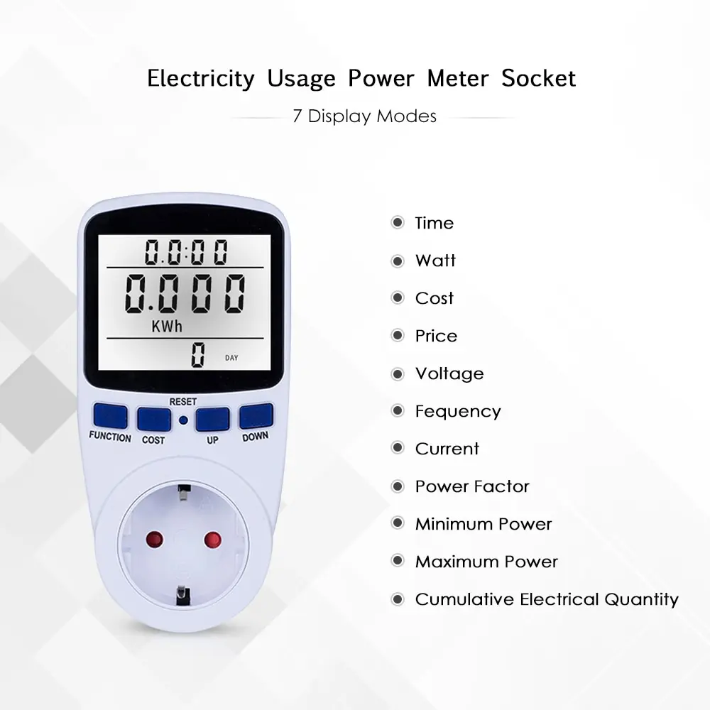 

Home Smart LCD Socket Electricity Usage Power Socket Energy Watt Volt Amps Wattage KWH Consumption Analyzer Monitor Socket