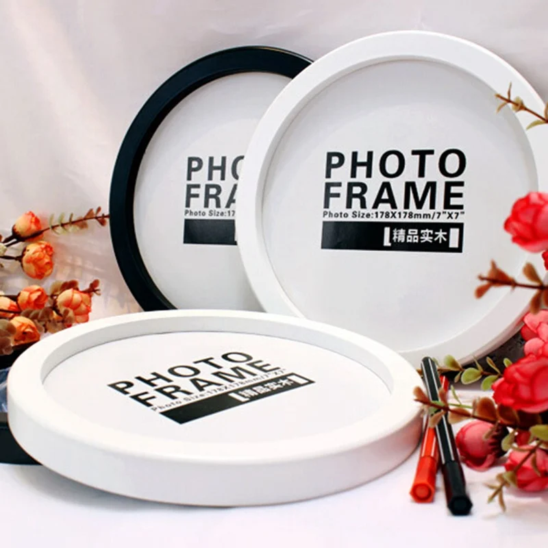 

Creative Round Photo Frame Wall Mounted Wooden Picture Holder Living Room Decor Ornaments Photo Frames Home Accessories