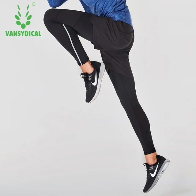 Vansydical Mens Running Tights Quick Dry Basketball Gym Pants Reflective Bodybuilding Jogger Trouser Compression Sports Leggings 4