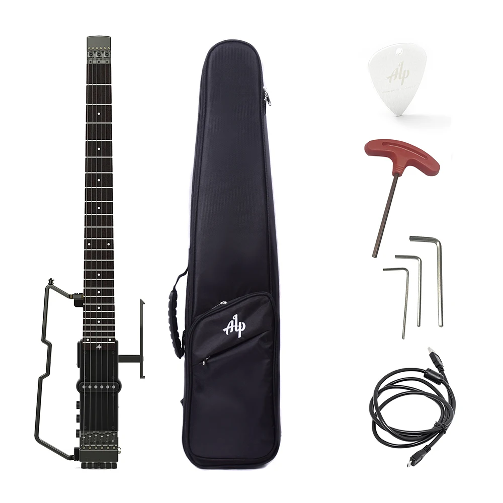 

ALP FT-221S Portable Foldable Headless Travel Electric Guitar Built-in Tuner Headphone Amplifier Rechargeable Lithium Battery