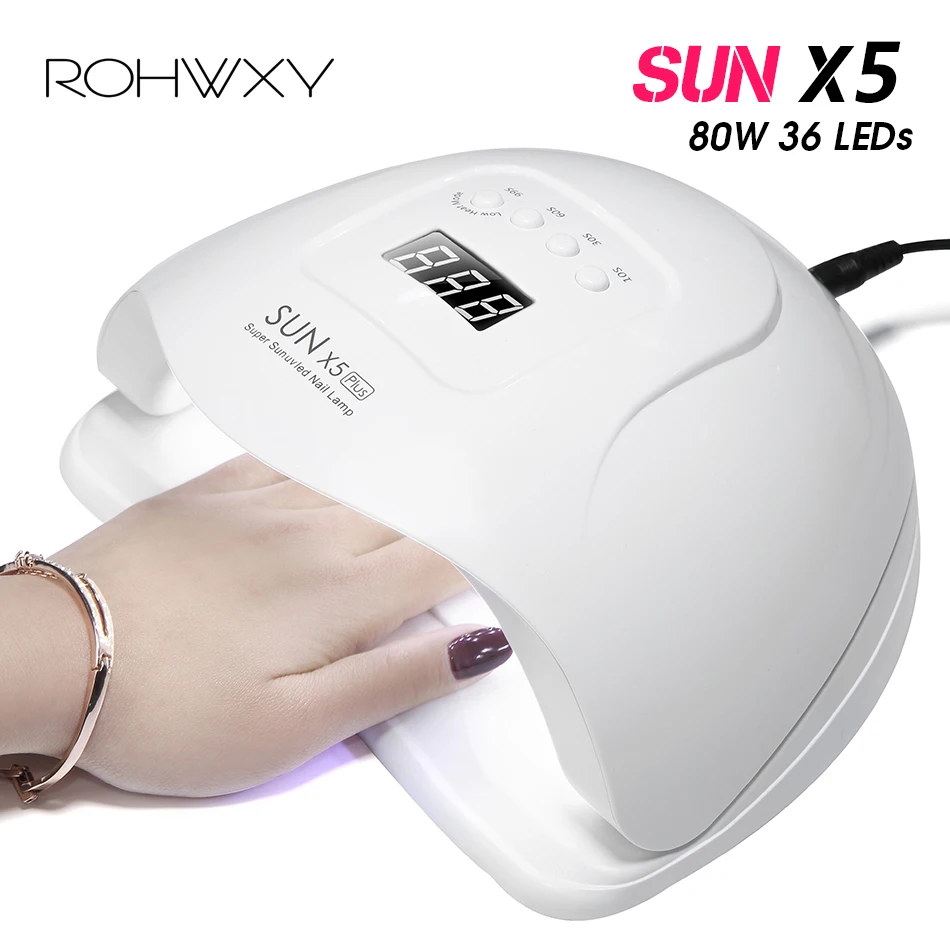 ROHWXY 66 Вт Sun X5 Светодиодный УФ-светильник для ногтей, Сушилка для ногтей, ледяная лампа для маникюра, Гель-лак для ногтей, УФ-лампа, светильник для отверждения ногтей, Гель-лак