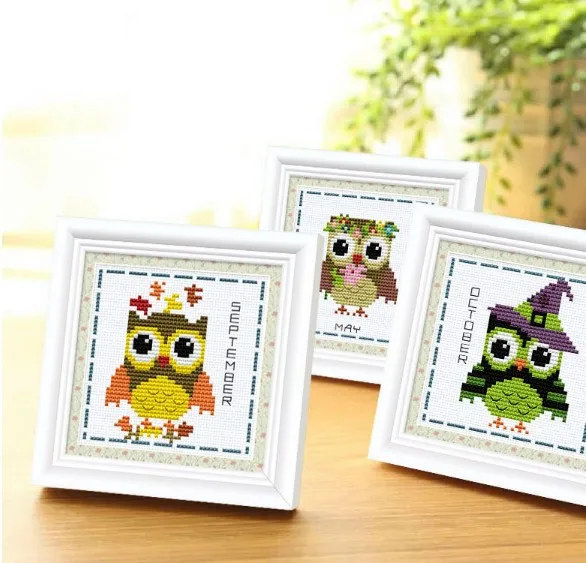 547 50 De Réductionhibou Dmc Fil Point De Croix Kit Dessin Animé Oiseau 12 Mois 14ct Compté Toile X Points Broderie Couture à La Main Travaux