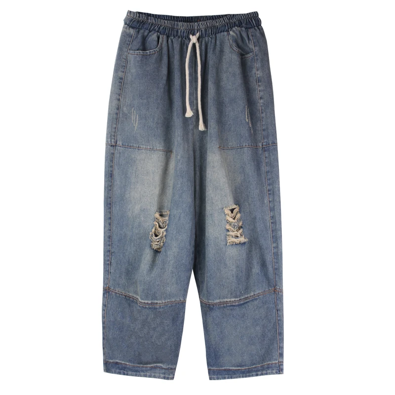 

Denim Harem pants summer plus size women calf-length pants vintage hole scratches loose calf length trousers female harem pant