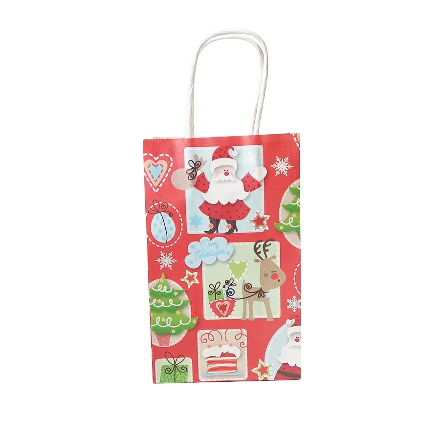10 шт./партия, 21x13x8 см, Рождественский Подарочный мешок с ручками, бумажный мешок из крафт-бумаги, прекрасный бумажный пакет для рождественской елки, Санта-Клауса