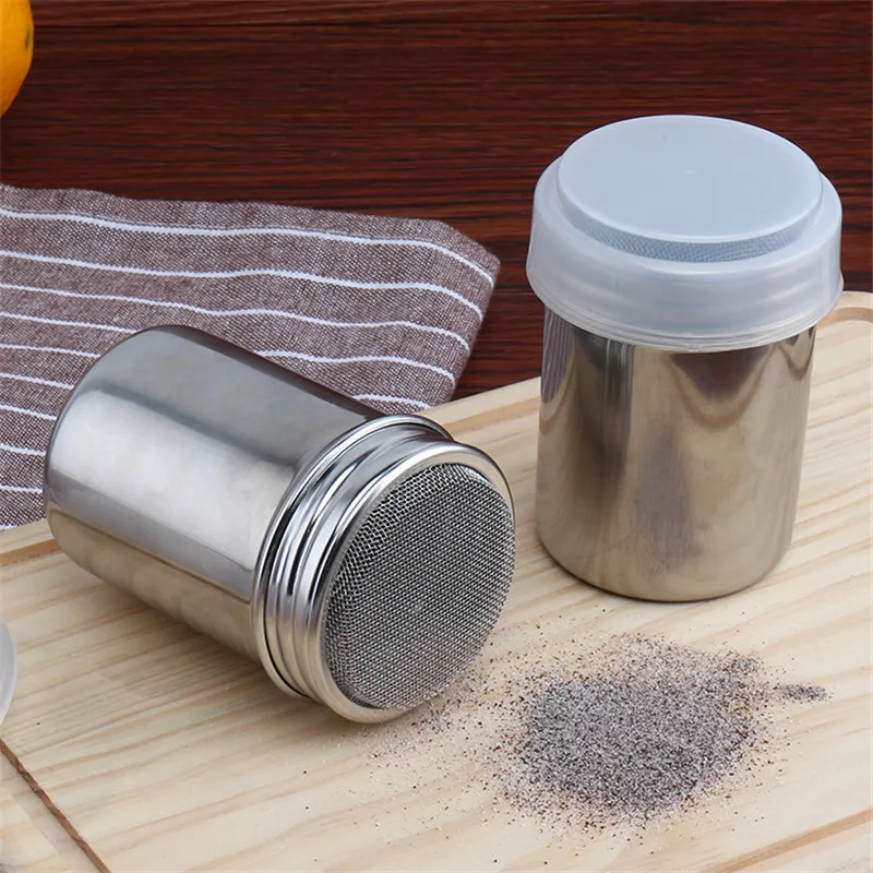 Small and Large Size Stainless Steel Chocolate Shaker Icing Sugar Powder Flour Powder Cocoa Coffee Sifter Shakers with cover